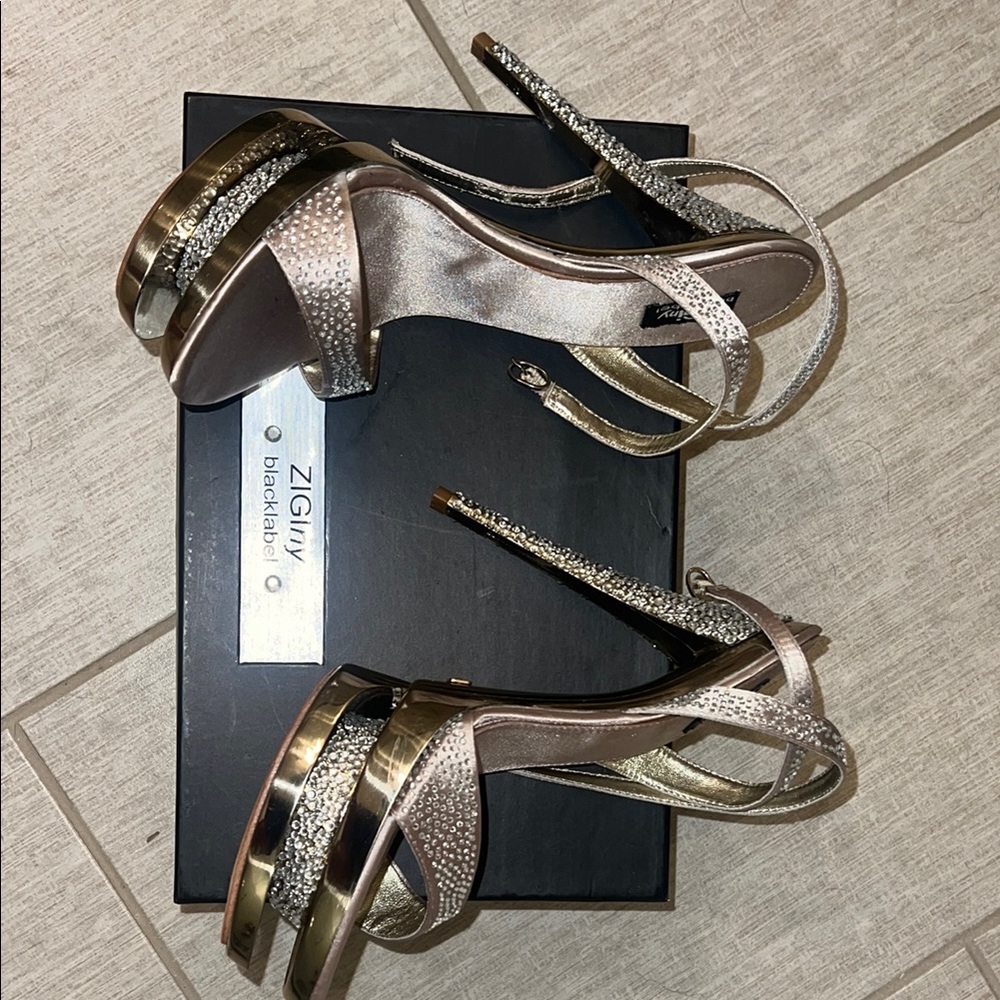 ZIGIny black label Women's Gold and Silver Strappy Heels